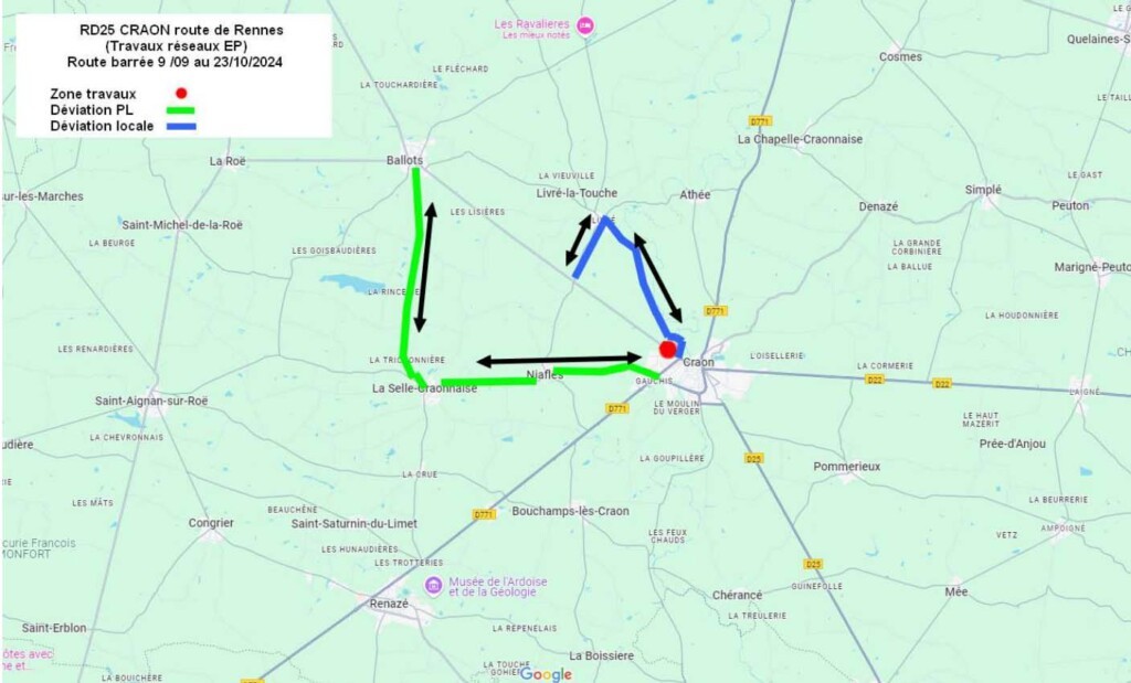 travaux déviation eau et assainissement pays de craon déviation route de rennes